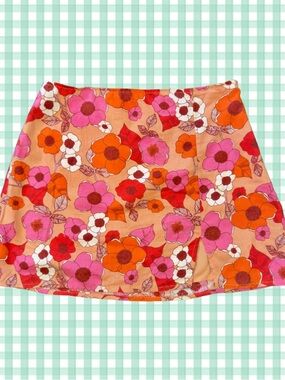 Urban Outfitters Pink & Orang Floral Linen Mini Skirt